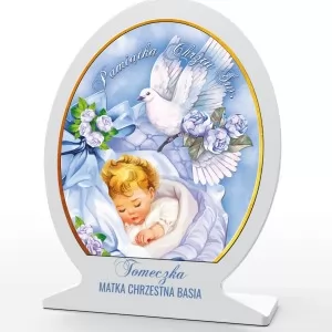 obrazek z kolorowym nadrukiem na pamiątkę chrztu dla chłopca