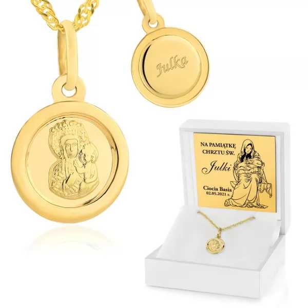 Medalik złoty z łańcuszkiem na chrzest - Dla dziewczynki