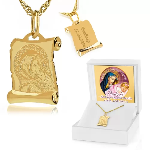 Złoty medalik z łańcuszkiem pr. 585 na chrzest dla dziewczynki - Opiekunka