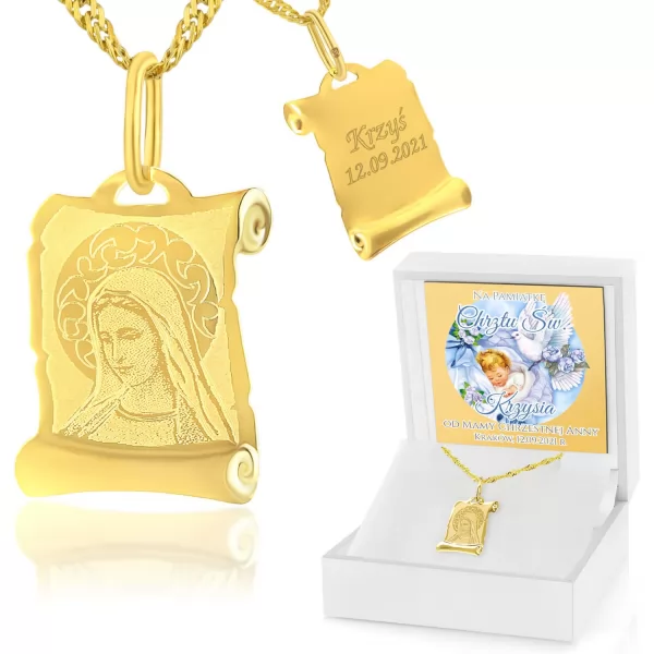 Złoty medalik z łańcuszkiem dla chłopca - Mama chrzestna