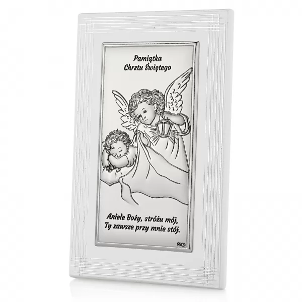 Srebrny obrazek z grawerem dla dziewczynki - Aniele Boży