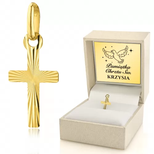Złoty krzyżyk pr. 585 na chrzest z dedykacją - Świętość