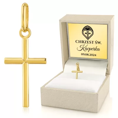 Złoty krzyżyk pr. 585 z dedykacją na chrzest dla chłopca - Świątynia serc