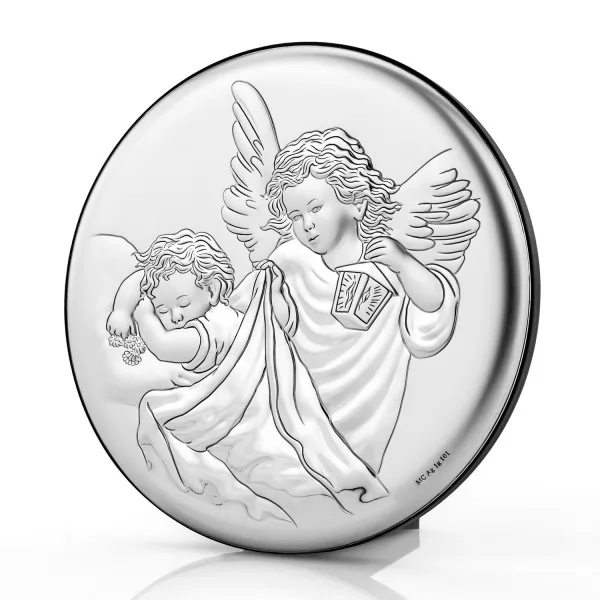 Anioł Stróż - Srebrny Obrazek z grawerem na prezent dla dziecka