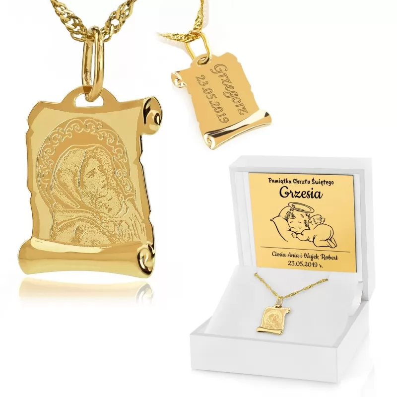 komplet złotej biżuterii na prezent z okazji chrztu świętego