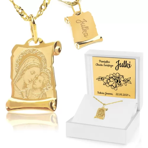 Złoty medalik Matka Boża z Dzieciątkiem na chrzest - W ramionach