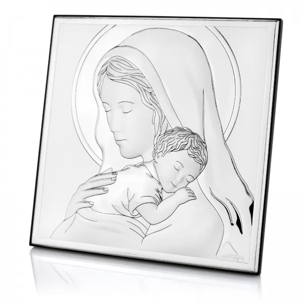 Obrazek Matka Boska (12x12 cm) z opcją graweru dedykacji na chrzest
