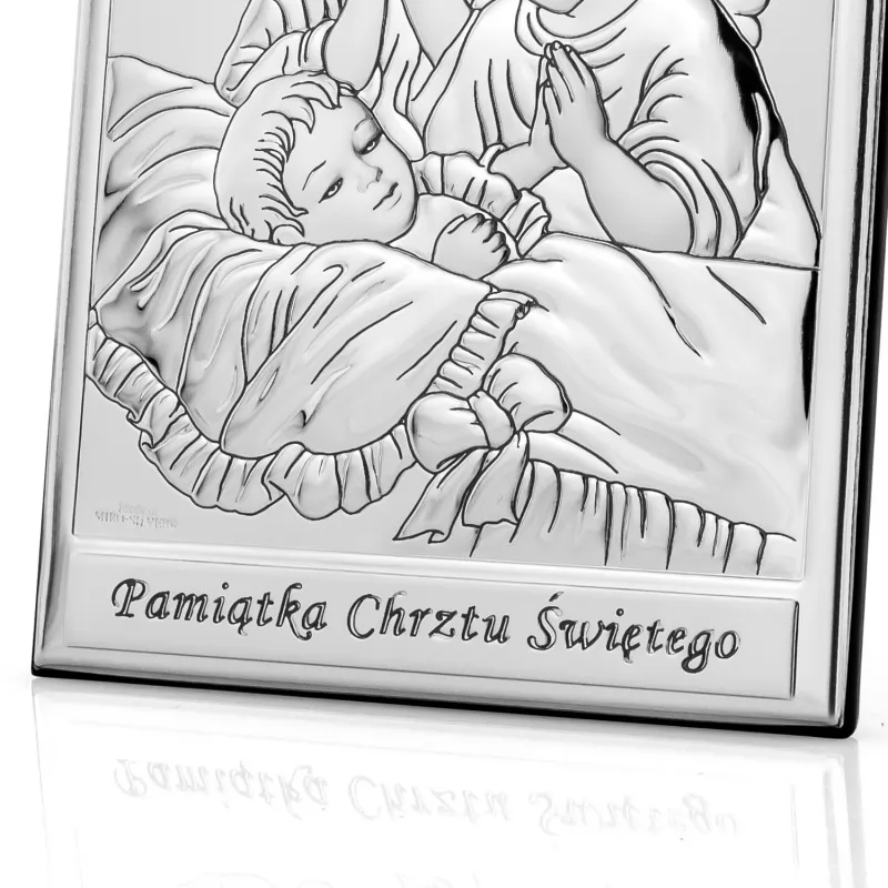 srebrny obrazek na pamiątkę chrztu świętego