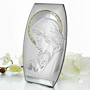 srebrny obrazek z Matką Boską