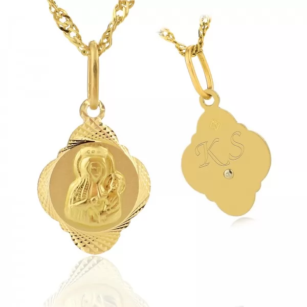 Złoty medalik na łańcuszku Matka Boska z grawerem dedykacji na prezent