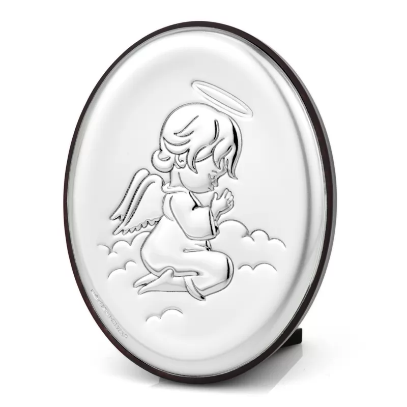 obrazek srebrny z grawerem - anioł stróż