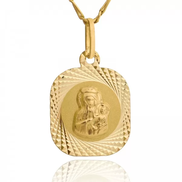 Złoty medalik Matka Boska z personalizacją na prezent na chrzest 