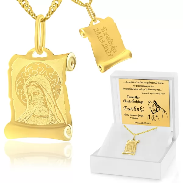 Złoty medalik z Matką Boską 585 + opcja graweru na Chrzest