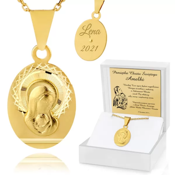 Srebrna biżuteria 925 medalik z Matką Boską i łańcuszkiem