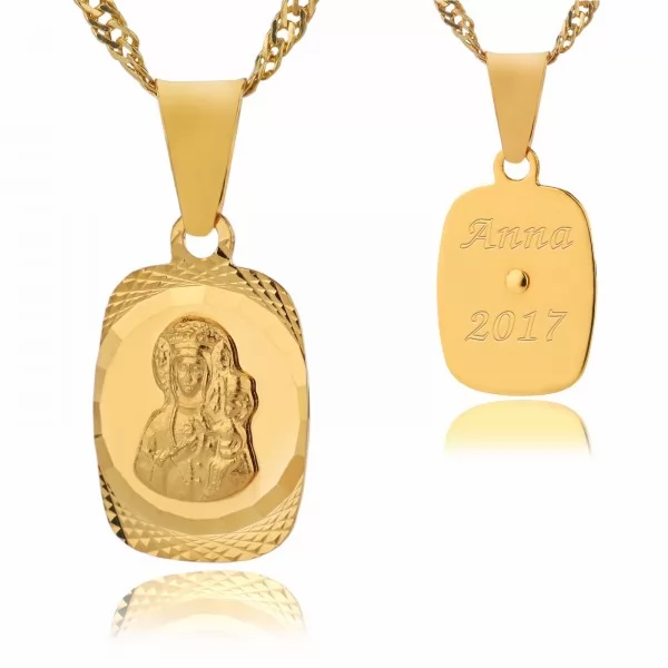 Złoty medalik i łańcuszek (585) na upominek na Chrzest Święty