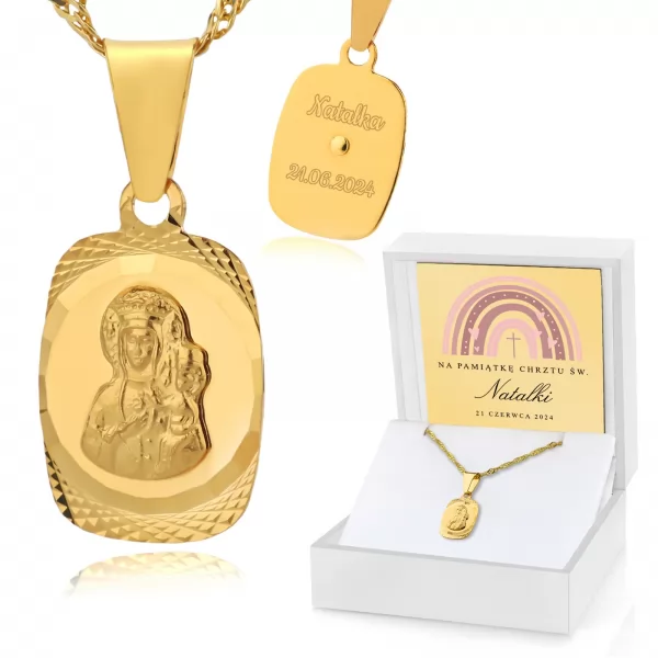 Medalik z Matką Boską i łańcuszek na prezent dla dziecka na chrzciny 