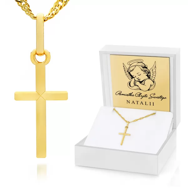 Złoty krzyżyk pr. 585 z grawerem dla dziecka na chrzest - Świętość życia