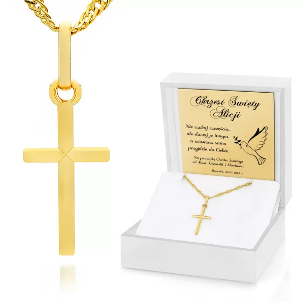 Złoty krzyżyk z łańcuszkiem 585 na chrzest dla malucha - Siła w modlitwie