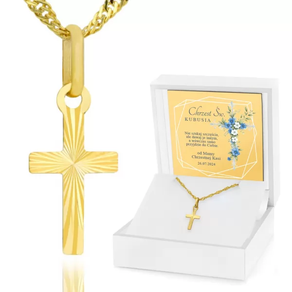 Złoty krzyżyk na łańcuszku 585 prezent na chrzest
