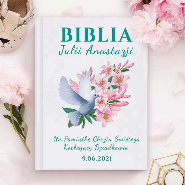 Biblia dla dzieci z personalizacją - Różowa Lilia