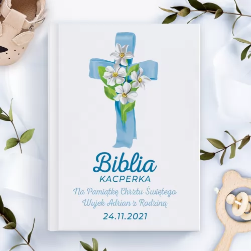Biblia dla dzieci z nadrukiem na chrzest - Niebieska Opoka
