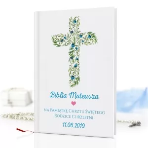 biblia na prezent na chrzest dla chłopca Niebieskie Kwiaty