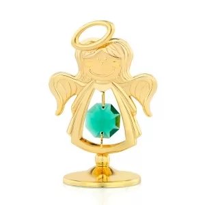aniołek swarovski na prezent na chrzest zielony kryształ