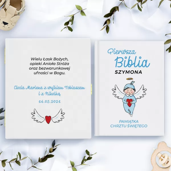 Biblia dla dzieci w szkatułce na chrzest - Błękitny Anioł